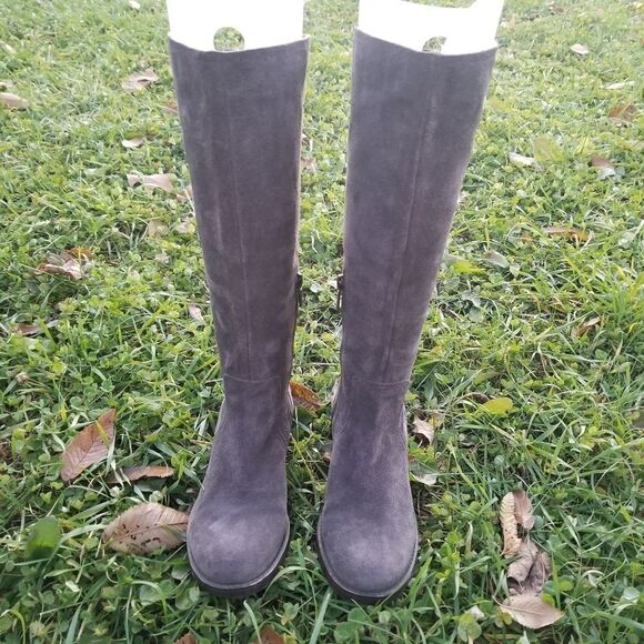 Lucky Brand Hanover Knee High Riding Equestrian Tall Boots 6 Gray Suede Leather - Picture 2 of 10